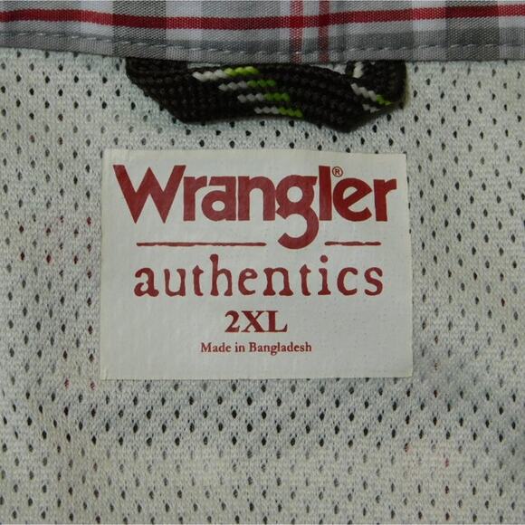 Wrangler Gray Red Checkered Cotton Blend Long Sleeve Button Mens XXL Shirt - Picture 2 of 9
